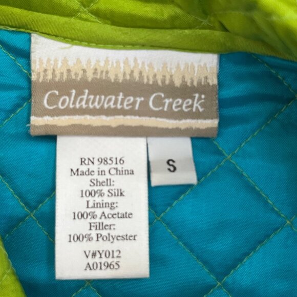 Coldwater Creek Quilted Silk Vest  Chartreuse Bright Green Aqua Lined Size S - Picture 9 of 9